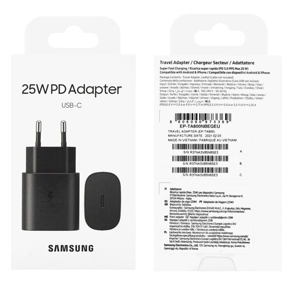SAMSUNG - ORIGINAL USB-C Fast Travel Charger 25W BLACK, BLISTER SAM-EPTA800NBEG 32839 έως 12 άτοκες Δόσεις