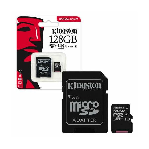 ΚΑΡΤΑ TRANSFLASH (microSDHC) 128GB KINGSTON + SD Adapter UHS-1 Class10 KG-TRF128GBK1-10 9029 έως 12 άτοκες Δόσεις