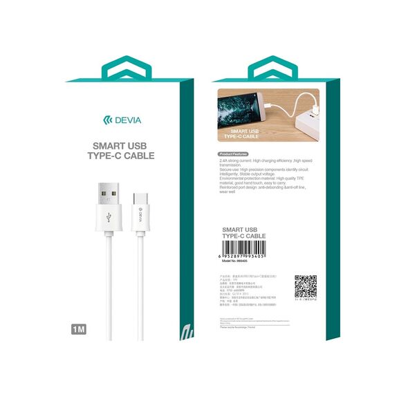 DEVIA Smart Series Cable for Type-C White (5V 2A,1M) DVCB-993405 4560 έως 12 άτοκες Δόσεις