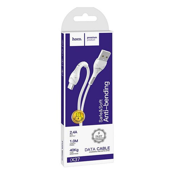 HOCO - X37 COOL POWER FAST CHARGE DATA CABLE microUSB 2.4A 1m WHITE HOC-X37m-W 5936 έως 12 άτοκες Δόσεις
