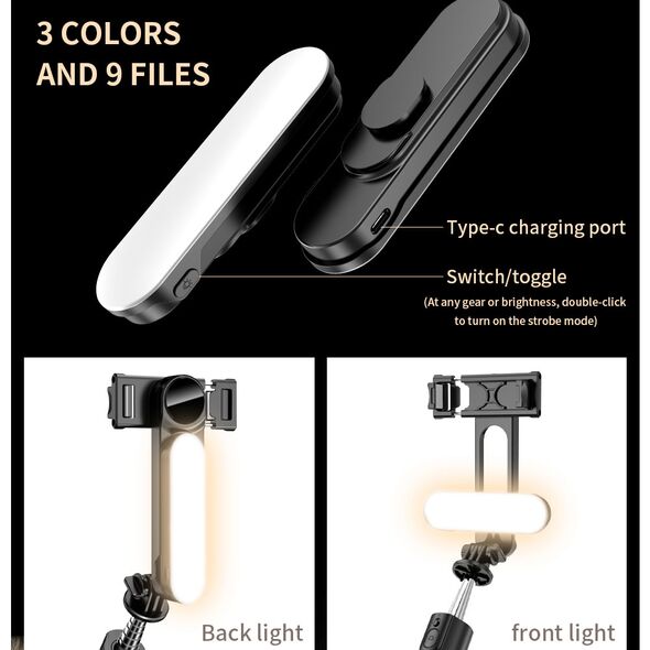 Techsuit Selfie Stick cu Lumini LED Portabil - Techsuit (L15) - Black 5949419000148 έως 12 άτοκες Δόσεις