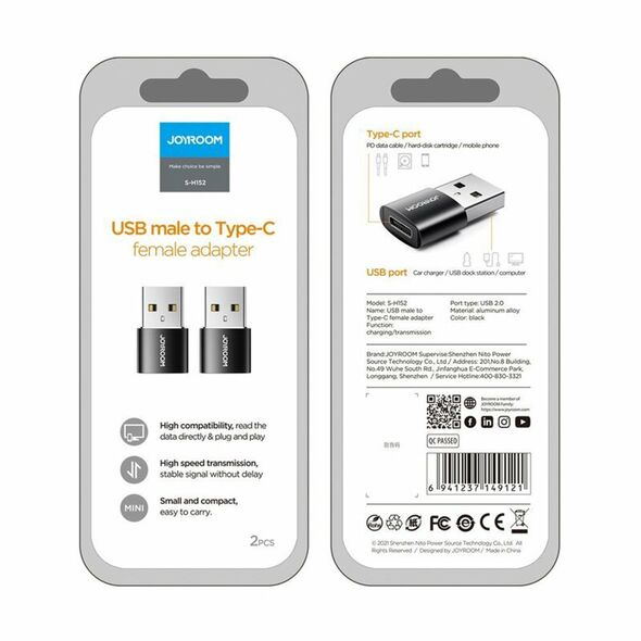 JoyRoom JoyRoom - (2 pack) OTG Adapter (S-H152) - Type-C Female to USB 2.0 Male - Black 6941237149121 έως 12 άτοκες Δόσεις