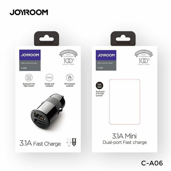 JoyRoom Incarcator Auto Dual USB, Fast Charging 3.1A, 15W - JoyRoom (C-A06) - Black 6941237119193 έως 12 άτοκες Δόσεις