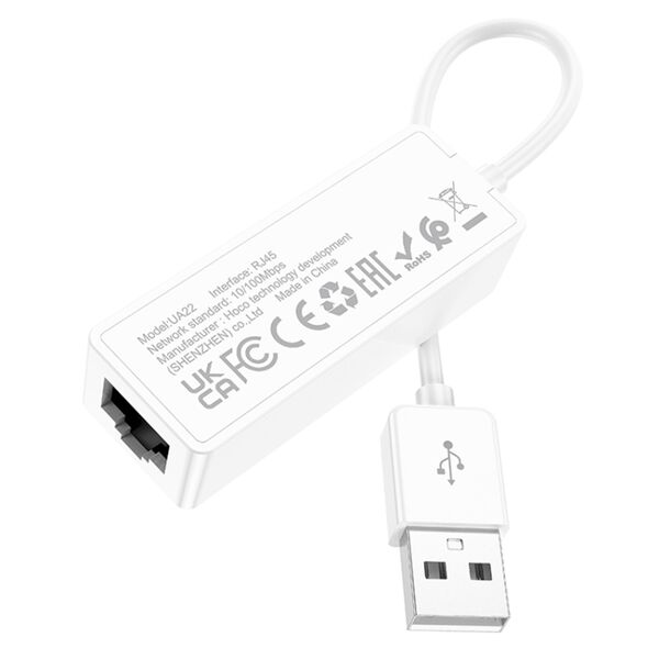 Hoco Hoco - Adapter Acquire (UA22) - USB to Ethernet, 100Mbps - White 6931474784117 έως 12 άτοκες Δόσεις