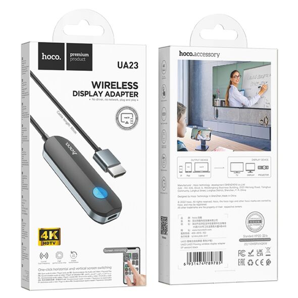 Hoco Hoco - Audio & Video Adapter (UA23) - Wireless to HDMI 4K@30Hz, Type-C Cable for Charging, Compatible with Apple Only - Black 6931474789785 έως 12 άτοκες Δόσεις