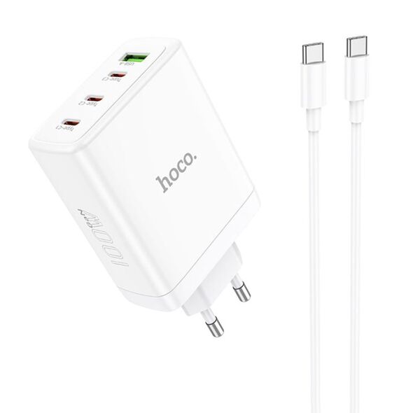 Hoco Incarcator pentru Priza USB, 3x Type-C, Fast Charging, 100W + Cablu Type-C - Hoco Leader (N31) - White 6931474784186 έως 12 άτοκες Δόσεις