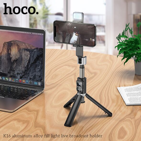 Hoco Hoco - Selfie Stick (K16) - Stable, BT 4.0, with Wireless Bluetooth Remote Controller and Light, 55mAh - Black 6931474748812 έως 12 άτοκες Δόσεις