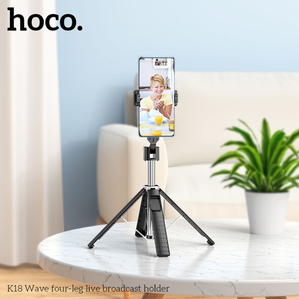 Hoco Hoco - Selfie Stick Wave (K18) - Stable, BT 4.0, with Wireless Bluetooth Remote Controller and 4 Legs - Black 6931474770707 έως 12 άτοκες Δόσεις