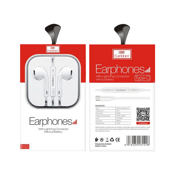 Κινητά ακουστικά με μικρόφωνο Earldom ET-E19, Type-C, Λευκο - 20420