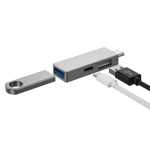 USB hub WiWu T02 Pro, Type-C, 3 θύρες, USB 3.0, Γκρί - 17755