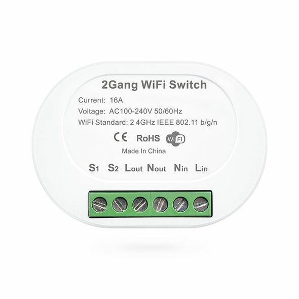 Smart switch No brand PST-TMW02, 2 Channels, 220V, 16A, Wi-Fi, Tuya Smart, White - 91022