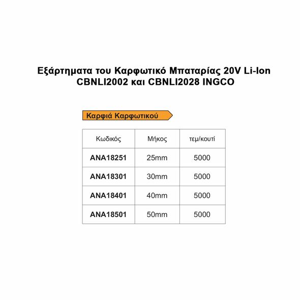 Ingco Καρφωτικό Μπαταρίας 20v li-ion Solo Cbnli2028 έως 12 Άτοκες Δόσεις