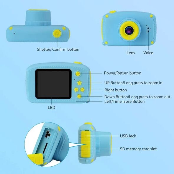Μίνι Ψηφιακή Παιδική Φωτογραφική Μηχανή με Ελληνικό Μενού Γαλάζιο Αρκουδάκι