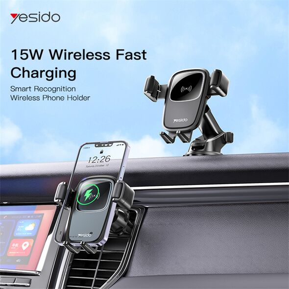 Yesido Yesido - Car Holder with Wireless Charging (C187) - for Dashboard, Windshield, Air Vent 15W - Black  έως 12 άτοκες Δόσεις