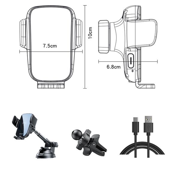 Yesido Yesido - Car Holder with Wireless Charging (C186) - for Dashboard, Windshield, Air Vent 15W - Black  έως 12 άτοκες Δόσεις