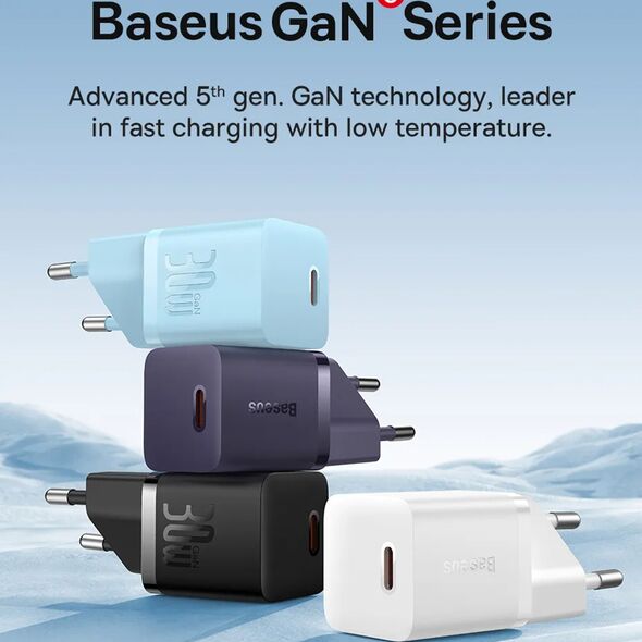 Baseus Incarcator Type-C, Fast Charging, GaN, 30W - Baseus (CCGN070502) - White 6932172624446 έως 12 άτοκες Δόσεις