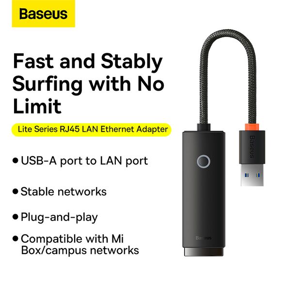 Baseus Adaptor USB to RJ45 LAN Port, 1000Mbps - Baseus Lite Series (WKQX000101) - Black 6932172606053 έως 12 άτοκες Δόσεις