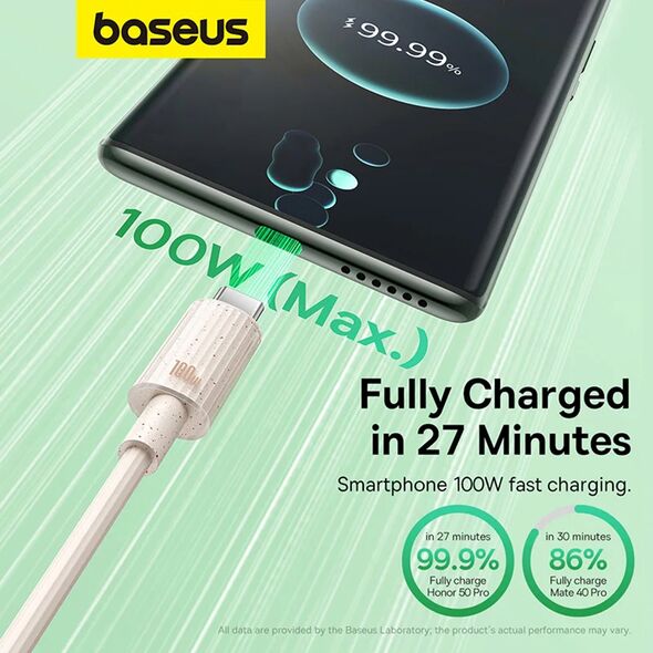 Baseus Cablu USB to Type-C, Fast Charging, 100W, 480Mbps, 2m - Baseus Habitat Series (P10360203631-01) - Natural Green 6932172642990 έως 12 άτοκες Δόσεις