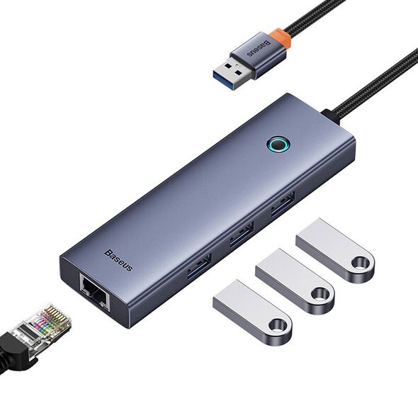Baseus Hub USB la 3 x USB 3.0, RJ45 - Baseus UltraJoy Series (B0005280A813-01) - Space Grey 6932172630805 έως 12 άτοκες Δόσεις