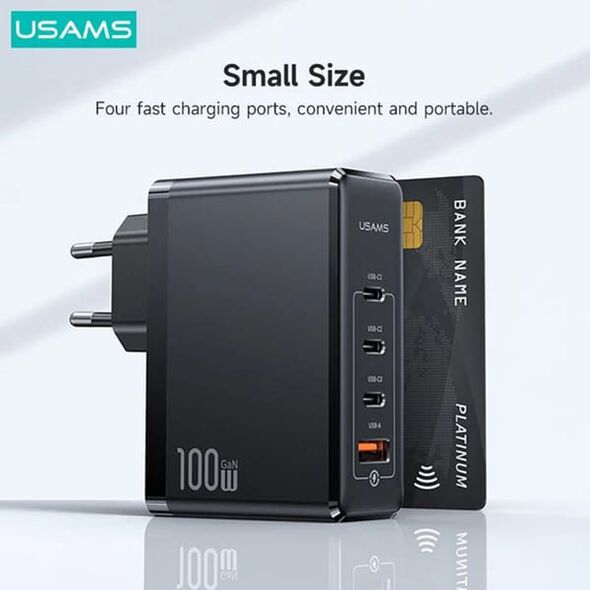 USAMS Usams - Wall Charger US-CC163 T50 (CC163TC01) - 3 x Type-C, USB, 100W - Black 6958444901367 έως 12 άτοκες Δόσεις