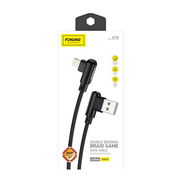 Foneng Angled USB cable for Lightning Foneng X70, 3A, 1m (black) 045629 6970462517320 X70 iPhone έως και 12 άτοκες δόσεις