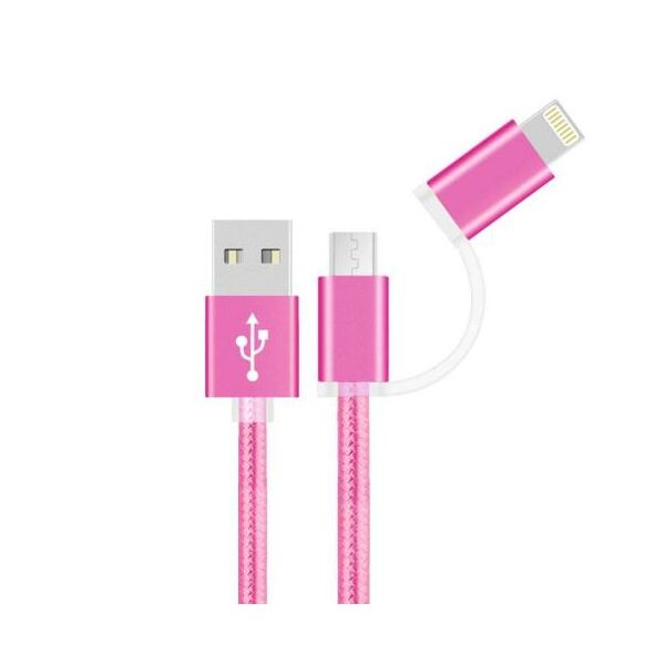 Καλώδιο Σύνδεσης USB 2.0 Braided inos USB A σε Micro USB & Lightning 2in1 1m Φούξια 5205598093709 5205598093709 έως και 12 άτοκες δόσεις