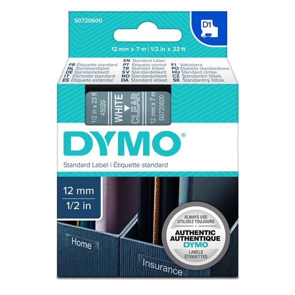Ταινία Ετικετογράφου DYMO Standard 45020 12 mm x 7 m (Λευκά Γράμματα σε Διάφανο Φόντο) (S0720600) (DYMO45020) έως 12 άτοκες Δόσεις