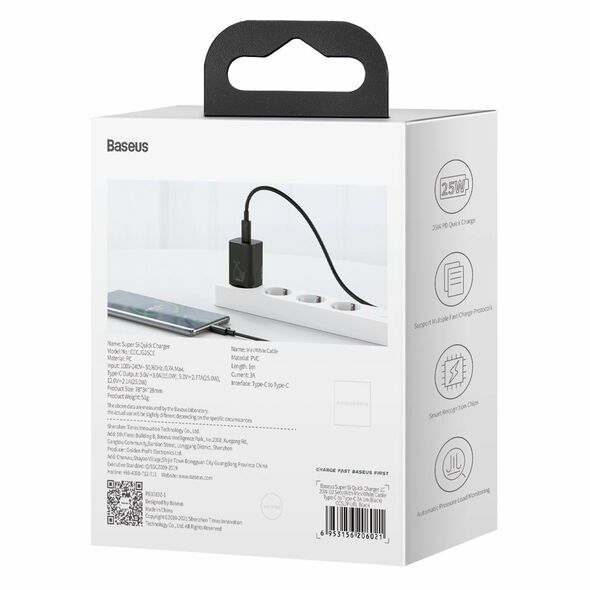 Baseus Baseus Super Si Quick Charger 1C 25W with USB-C cable for USB-C 1m (black) 026227  TZCCSUP-L01 έως και 12 άτοκες δόσεις 6953156206021