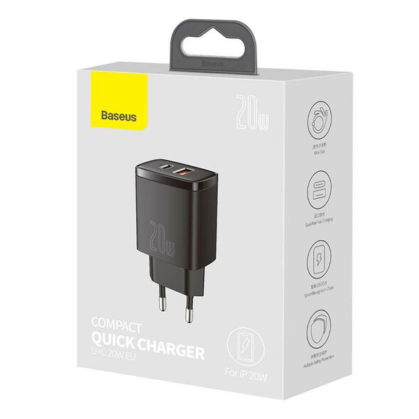 Baseus Baseus Compact Quick Charger, USB, USB-C, 20W (black) 027447  CCXJ-B01 έως και 12 άτοκες δόσεις 6953156207233