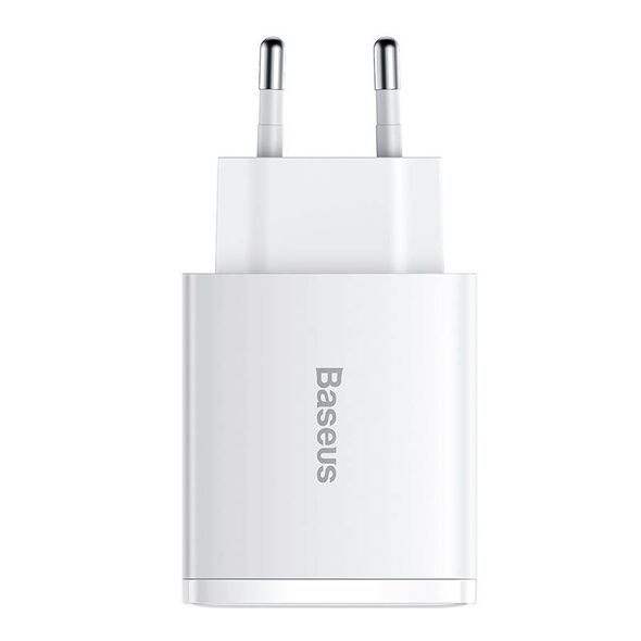 Baseus Ładowarka sieciowa Baseus Compact Quick Charger, 2xUSB, USB-C, PD, 3A, 30W (biała) 028971  CCXJ-E02 έως και 12 άτοκες δόσεις 6953156207301