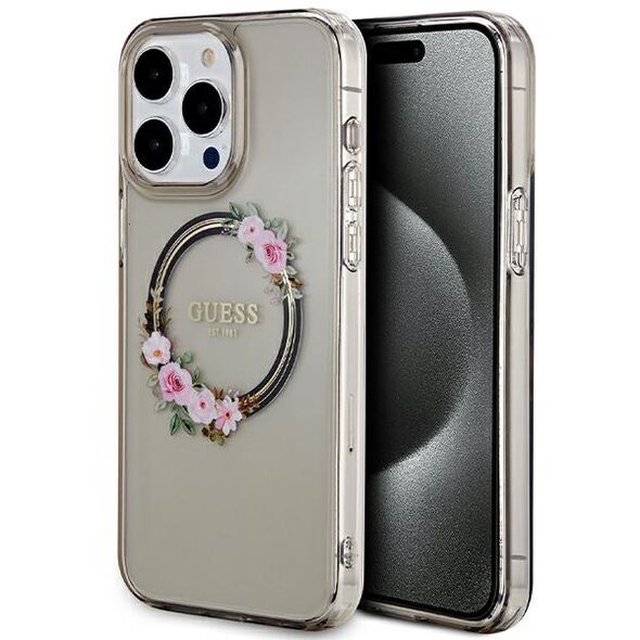 Guess case for iPhone 15 Pro Max 6,7&quot; GUHMP15XHFWFCK black HC MAGSAFE IML FLOWERS WREATH 3666339221317