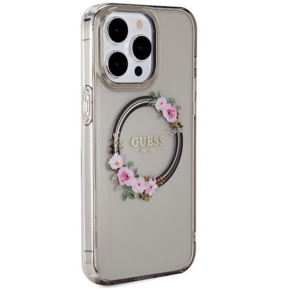 Guess case for iPhone 15 Pro Max 6,7&quot; GUHMP15XHFWFCK black HC MAGSAFE IML FLOWERS WREATH 3666339221317