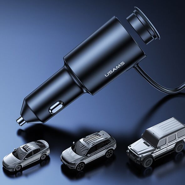 USAMS Usams - Car Charger (US-CC161) - Ports Extension with Cigarette Lighter, 4x USB, Type-C, 156W - Black 6958444901237 έως 12 άτοκες Δόσεις