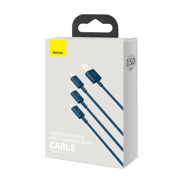 Baseus Baseus - Data Cable Superior Series (CAMLTYS-03) - USB to Type-C, Micro-USB, Lightning, Fast Charging 3.5A, 1.5m - Blue 6953156205543 έως 12 άτοκες Δόσεις