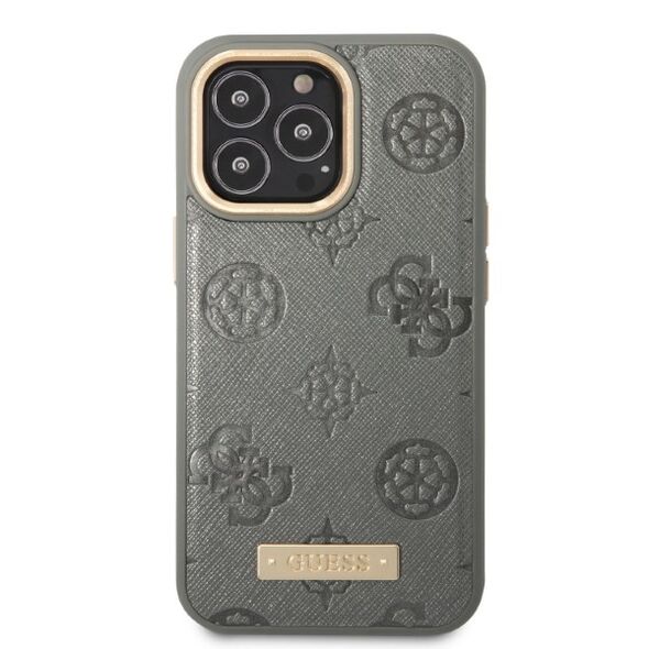 Guess case for iPhone 13 / 13 Pro 6,1&quot; GUHMP13LSAPSTG gray hardcase Peony Logo Plate MagSafe 3666339056797