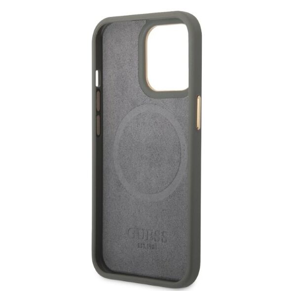 Guess case for iPhone 13 / 13 Pro 6,1&quot; GUHMP13LSAPSTG gray hardcase Peony Logo Plate MagSafe 3666339056797