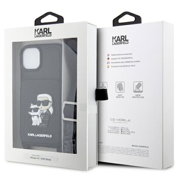 Karl Lagerfeld case for iPhone 14 6,1&quot; KLHCP14SCSAKCPMK black hardcase Crossbody Saffiano Karl&Choupette NFT 3666339123260