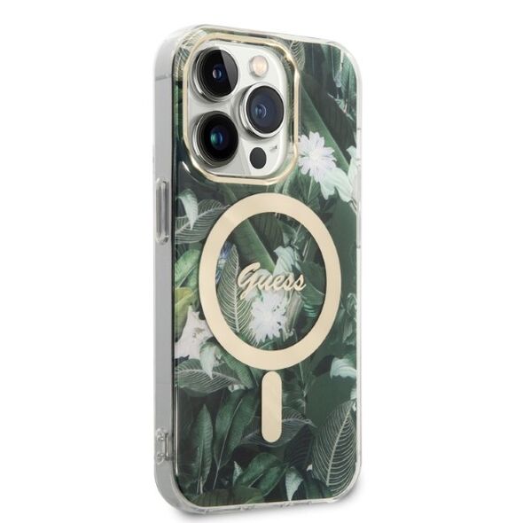 Guess set case + charger for iPhone 14 Pro 6,1&quot; GUBPP14LHJEACSA green hard case Jungle MagSafe 3666339103279
