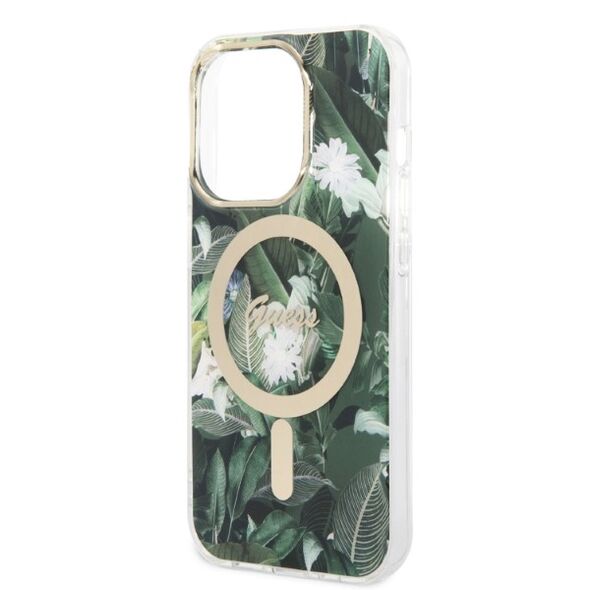 Guess set case + charger for iPhone 14 Pro 6,1&quot; GUBPP14LHJEACSA green hard case Jungle MagSafe 3666339103279