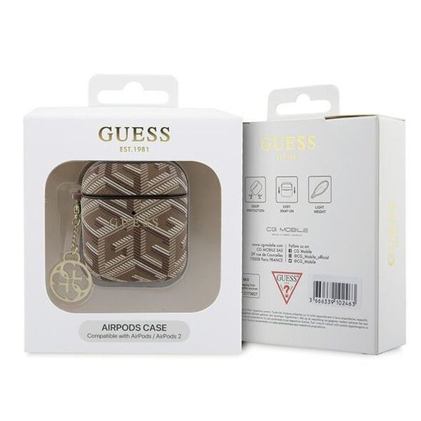 Guess case for AirPods 1 / 2 GUA2PGCE4CW brown Gcube Classic Gold Logo W/Charm 3666339171155