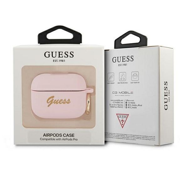 Guess case for AirPods Pro GUAPSSSI pink Silicone Vintage Script 3666339010003