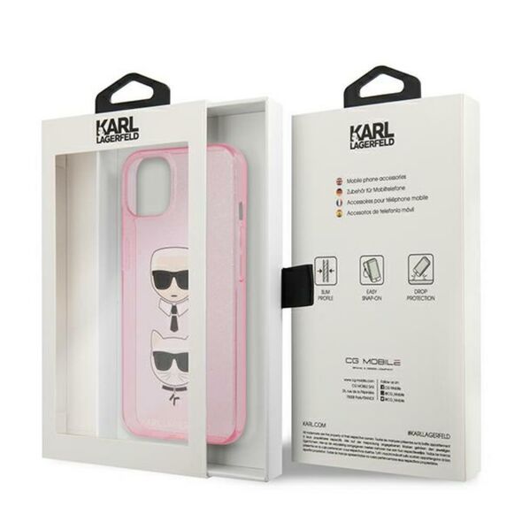 Karl Lagerfeld case for iPhone 13 Mini 5,4&quot; KLHCP13SKCTUGLP hardcase pink Glitter Karl`s & Choupette 3666339028817