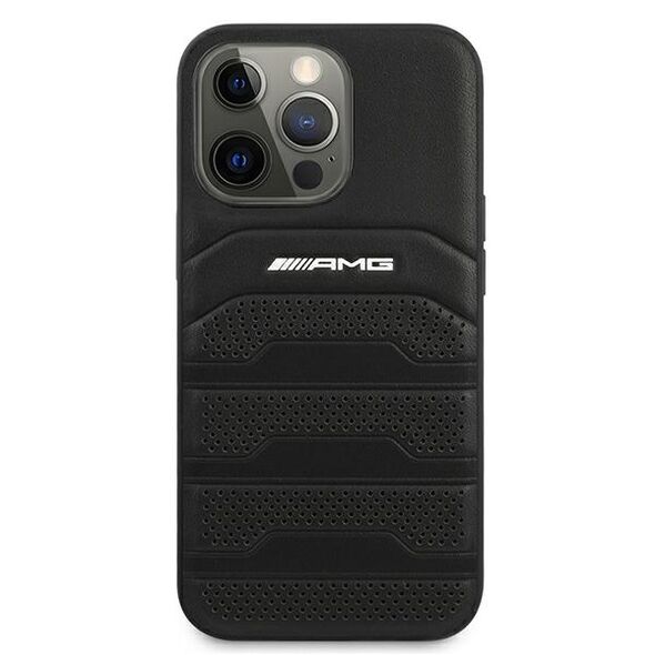 AMG case for iPhone 13 6,1&quot; AMHCP13LGSEBK black HC Leather Debossed Lines White Logo 3666339018955