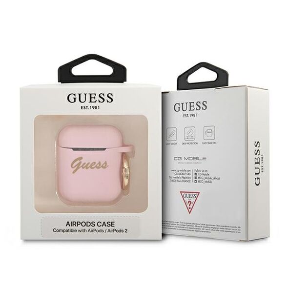 Guess case for AirPods GUA2SSSI pink Silicone Vintage Script 3666339009991