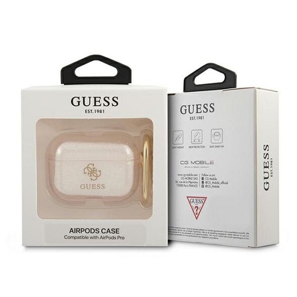 Guess case for AirPods Pro GUAPUCG4GD gold Glitter Collection 3666339009885