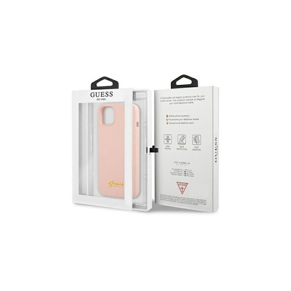 Guess case for iPhone 13 Pro Max 6,7&quot; GUHMP13XLSLMGLP light pink hard case Silicone Script Gold Logo Magsafe 3666339037154