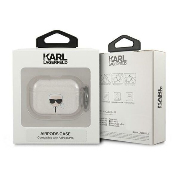 Karl Lagerfeld case for AirPods Pro KLAPUKHGS silver Glitter Karl's Head 3666339030292