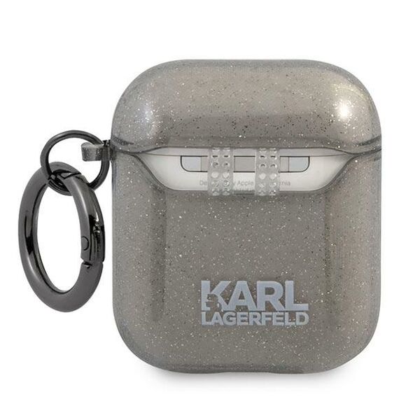 Karl Lagerfeld case for Airpods 1/2 KLA2UKHGK cover black Glitter Karl`s Head 3666339030254