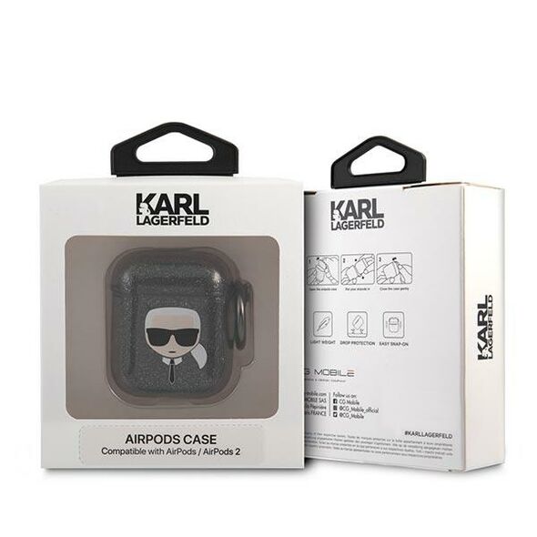 Karl Lagerfeld case for Airpods 1/2 KLA2UKHGK cover black Glitter Karl`s Head 3666339030254