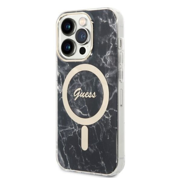 Guess set case + charger for iPhone 14 Pro Max 6,7&quot; GUBPP14XHMEACSK black hard case Marble MagSafe 3666339103149